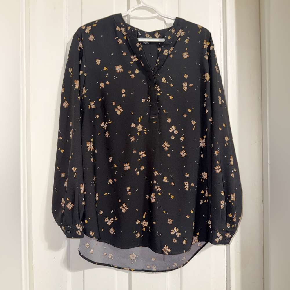 Women's Hilary Radley plus size 2X Black Floral Blouse shirt top flower casual